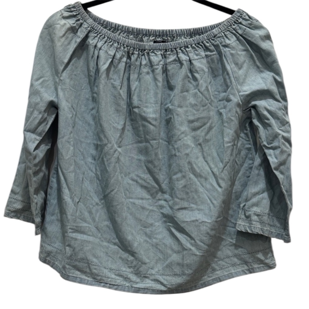 GAP Denim Blue Off-Shoulder Chambray Blouse Size XS